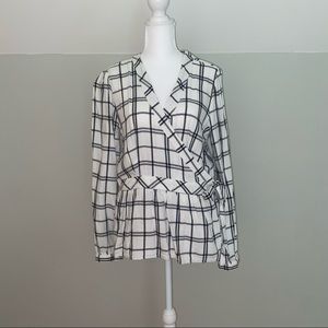 Gap Black & White Plaid Wrap Blouse